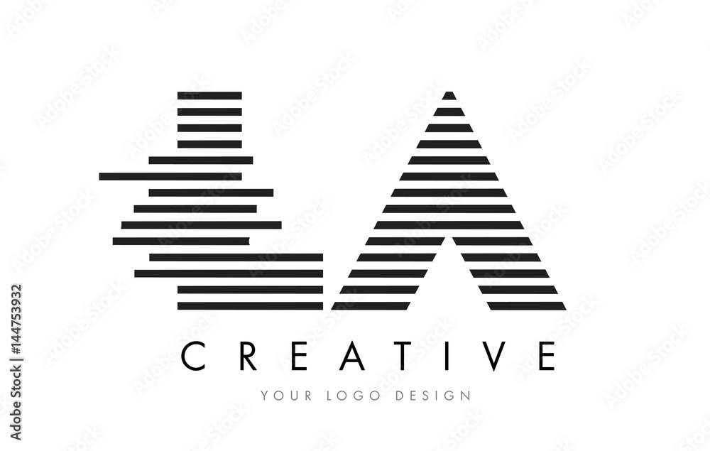 Fototapeta premium LA L A Zebra Letter Logo Design with Black and White Stripes