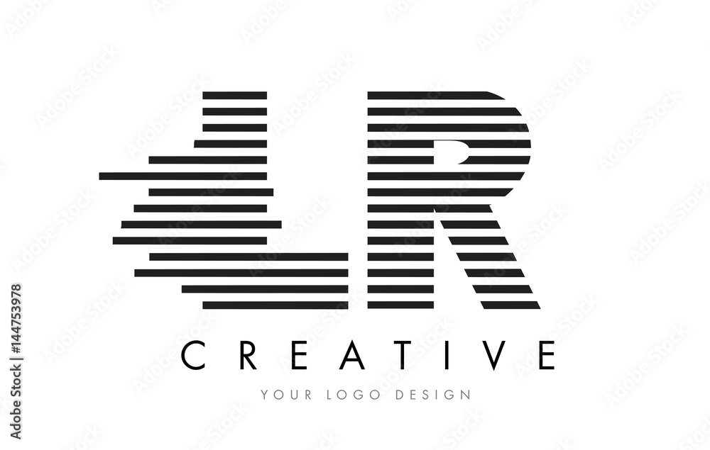 LR L R Zebra Letter Logo Design with Black and White Stripes LR L R Zebra Letter Logo Design with Black and White Stripes