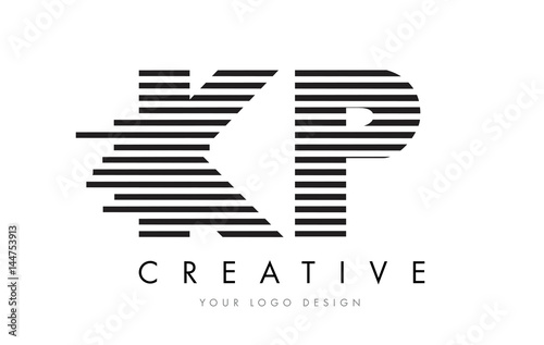 KP K P Zebra Letter Logo Design with Black and White Stripes