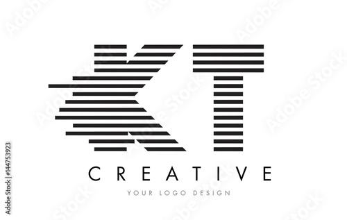 KT K T Zebra Letter Logo Design with Black and White Stripes