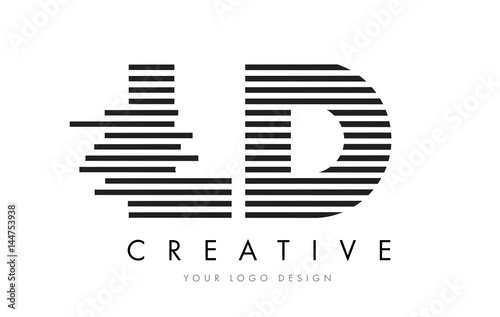 LD L D Zebra Letter Logo Design with Black and White Stripes