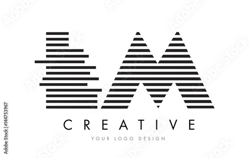 LM L M Zebra Letter Logo Design with Black and White Stripes