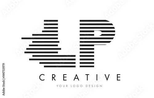 LP L P Zebra Letter Logo Design with Black and White Stripes