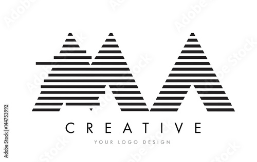 MA M A Zebra Letter Logo Design with Black and White Stripes