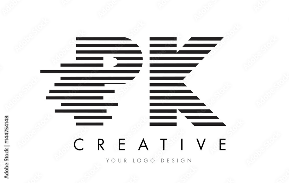 PK P K Zebra Letter Logo Design with Black and White Stripes - obrazy, fototapety, plakaty 
