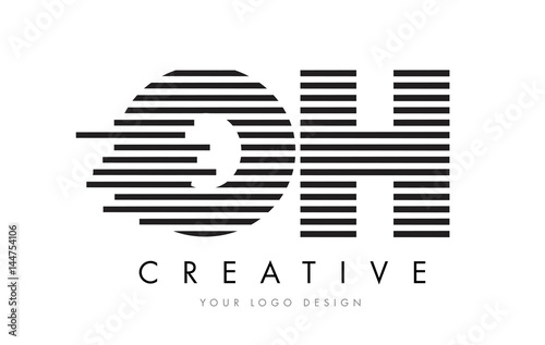 OH O H Zebra Letter Logo Design with Black and White Stripes
