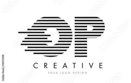 Canvas Print OP O P Zebra Letter Logo Design with Black and White Stripes