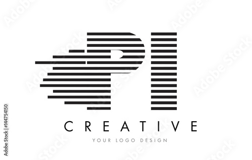 PI P I Zebra Letter Logo Design with Black and White Stripes