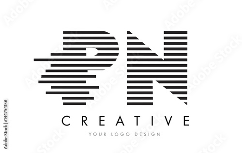 PN P N Zebra Letter Logo Design with Black and White Stripes