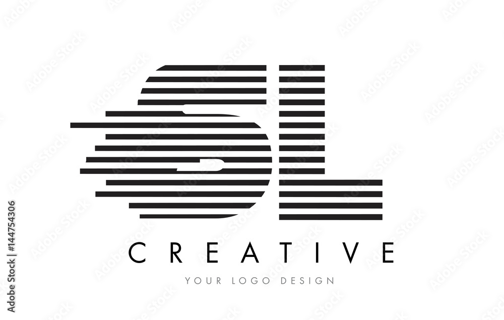 SL S L Zebra Letter Logo Design with Black and White Stripes SL S L Zebra Letter Logo Design with Black and White Stripes