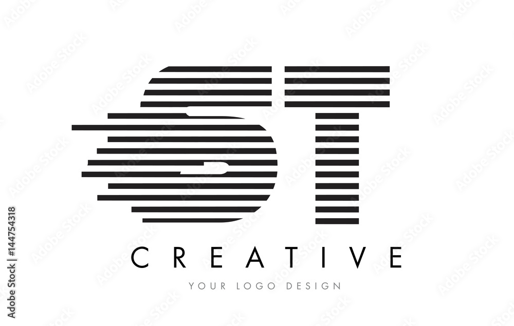 ST S T Zebra Letter Logo Design with Black and White Stripes ST S T Zebra Letter Logo Design with Black and White Stripes