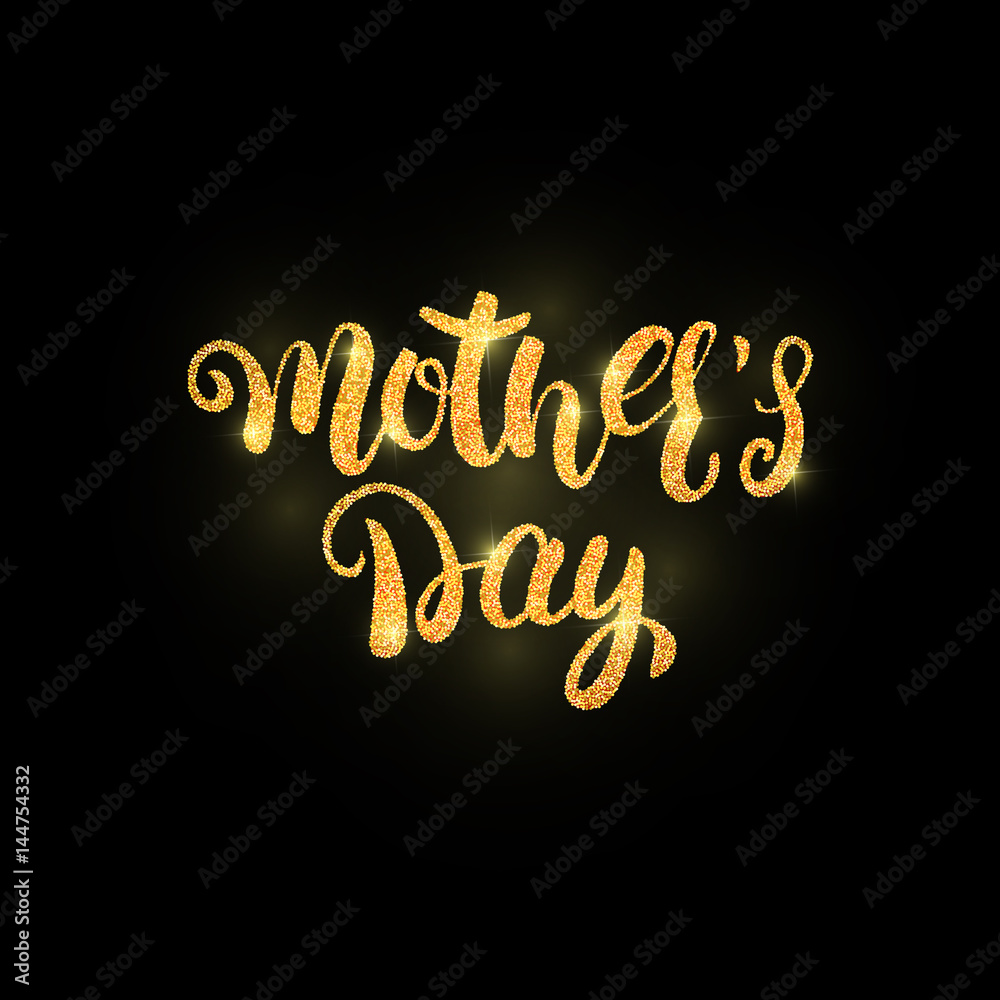 Mothers Day gold shiny calligraphy.Holiday lettering design .