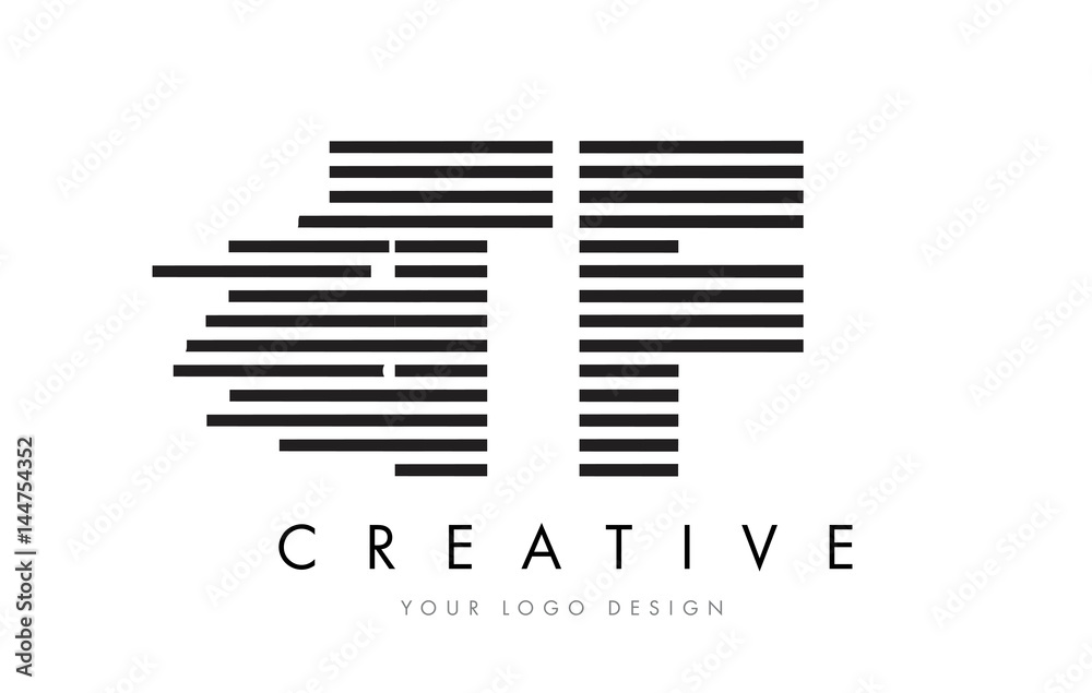 TF T F Zebra Letter Logo Design with Black and White Stripes TF T F Zebra Letter Logo Design with Black and White Stripes
