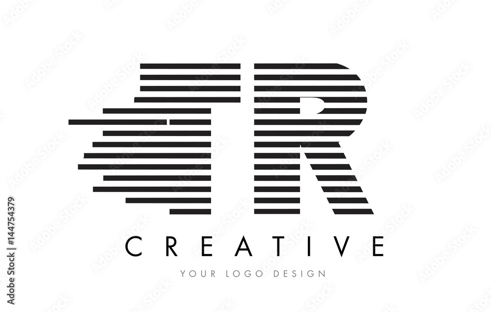 TR T R Zebra Letter Logo Design with Black and White Stripes