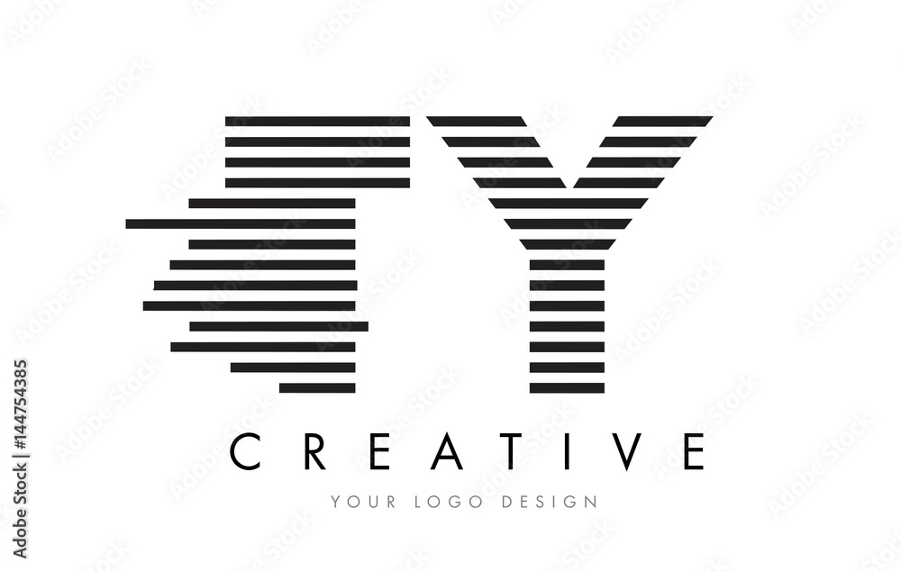 Obraz premium TY T Y Zebra Letter Logo Design with Black and White Stripes