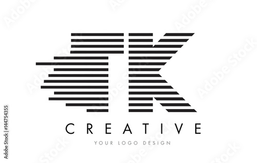 TK T K Zebra Letter Logo Design with Black and White Stripes