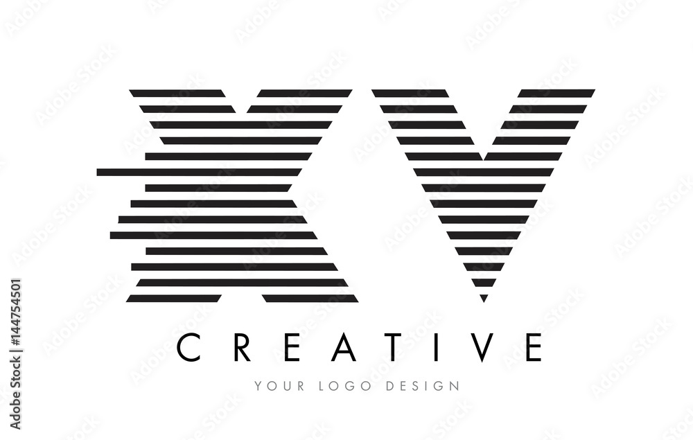 XV X V Zebra Letter Logo Design with Black and White Stripes XV X V Zebra Letter Logo Design with Black and White Stripes