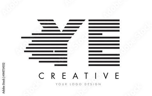 YE Y E Zebra Letter Logo Design with Black and White Stripes