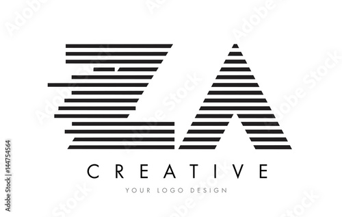 ZA Z A Zebra Letter Logo Design with Black and White Stripes