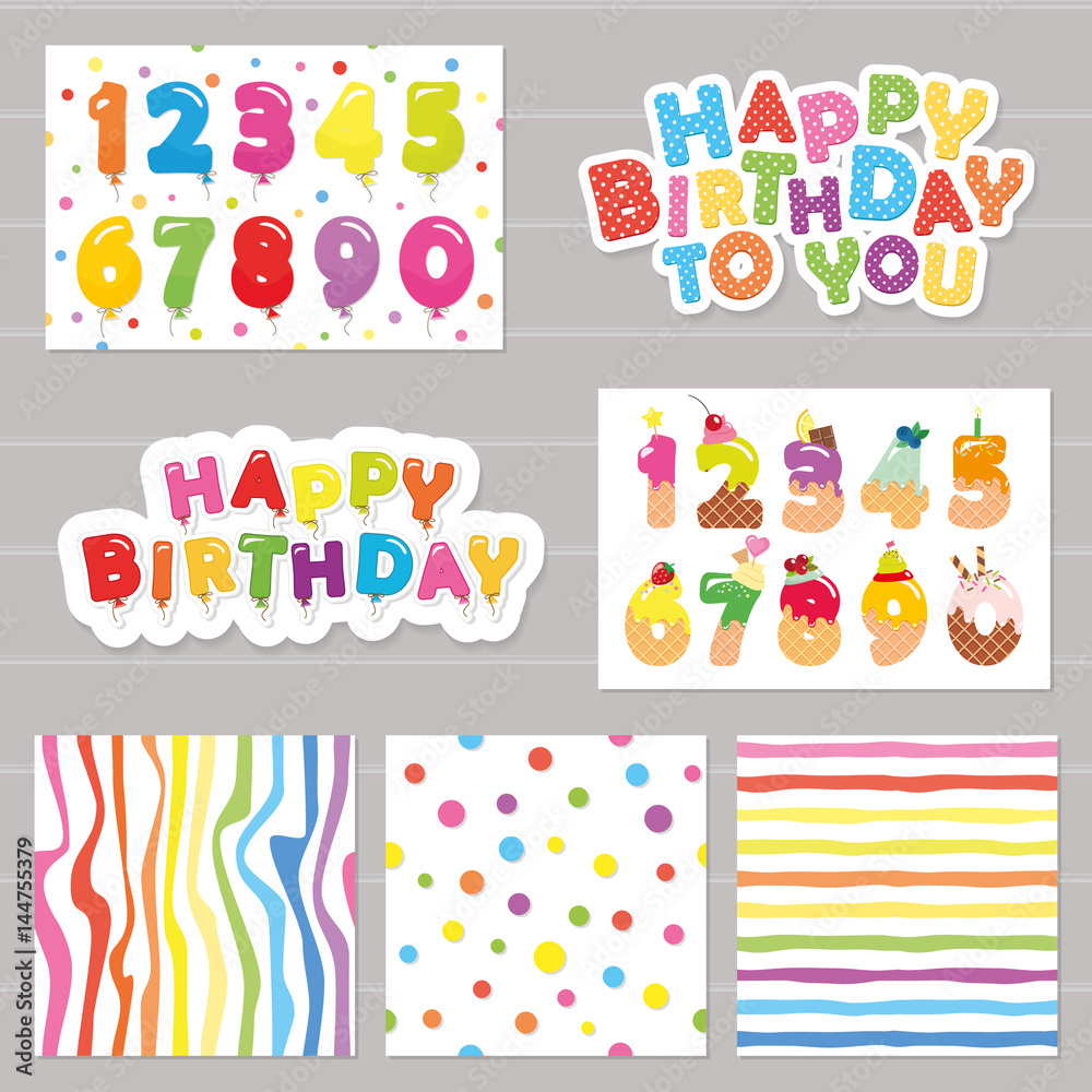 Birthday celebration set. Numbers and patterns. Birthday celebration set. Numbers and patterns.