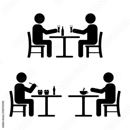 Stick figure set. Eating, drinking, meeting icon
