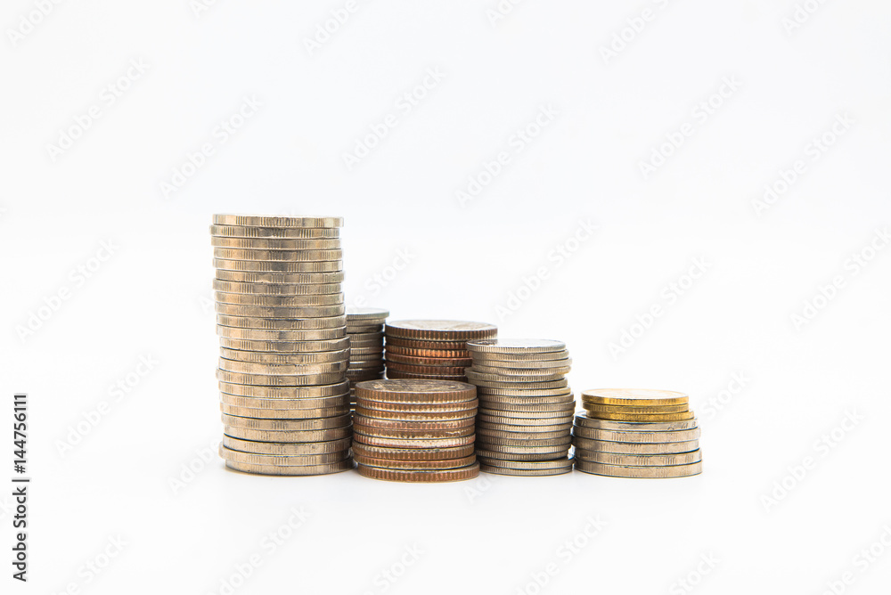 Stack of coins isolated on white background for business finance concept Stack of coins isolated on white background for business finance concept