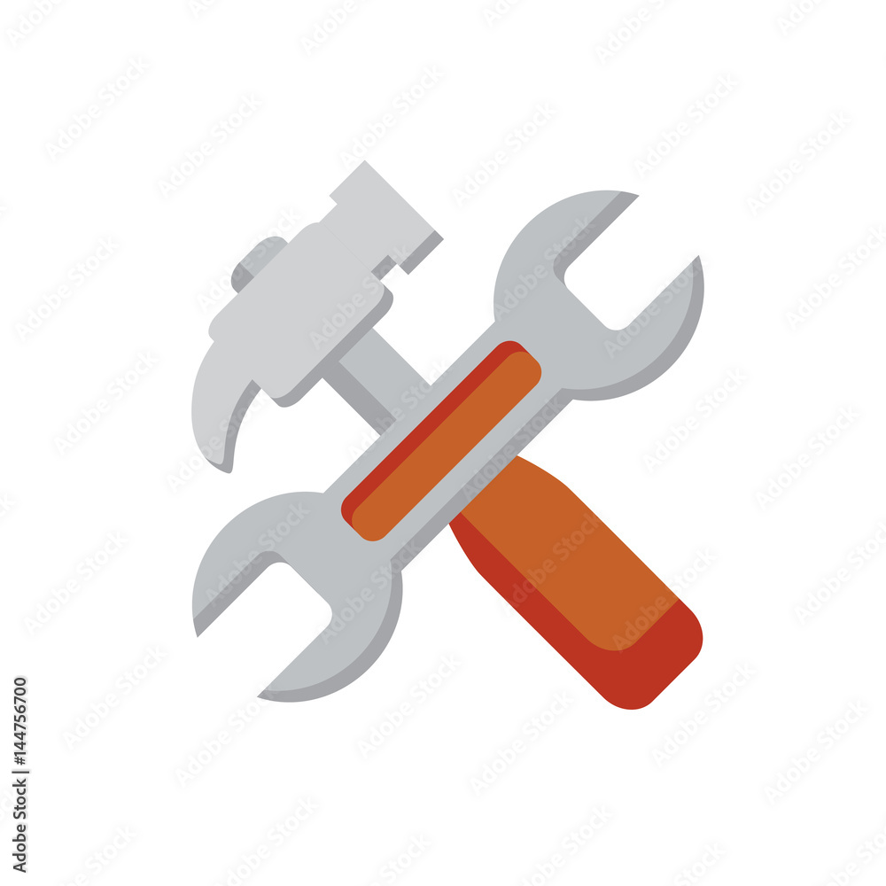 Hammer and wrench icon with long shadow Hammer and wrench icon with long shadow