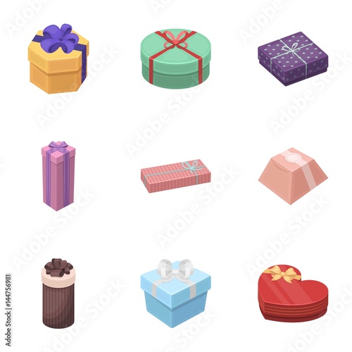 A set of pictures gifts. Gifts for different holidays, surprises. Gift packaging.Gifts and cert icon in set collection on cartoon style vector symbol stock illustration.