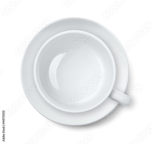 Top view of empty coffee  cup and saucer