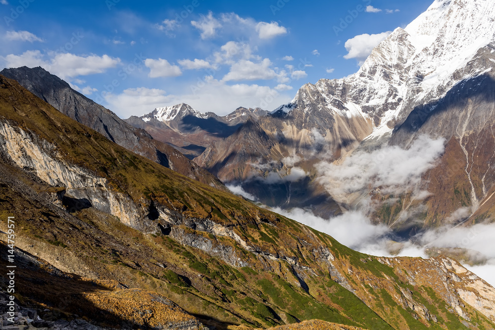 Valley on Manaslu circuit trek in Nepal