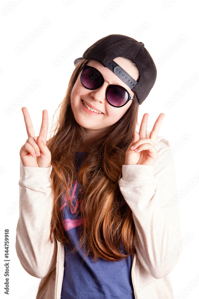 Portrait of the young stylish girl over the white background Portrait of the young stylish girl over the white background
