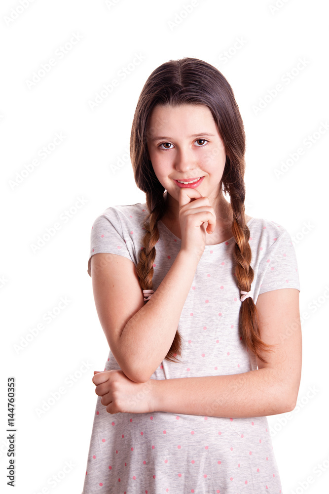 Portrait of the young stylish girl over the white background Portrait of the young stylish girl over the white background