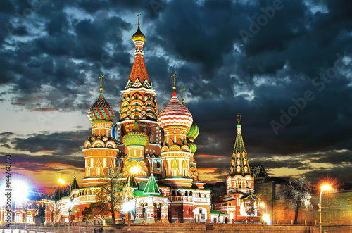 Moscow , Russia,St Basil's cathedral in the dusk,Red square