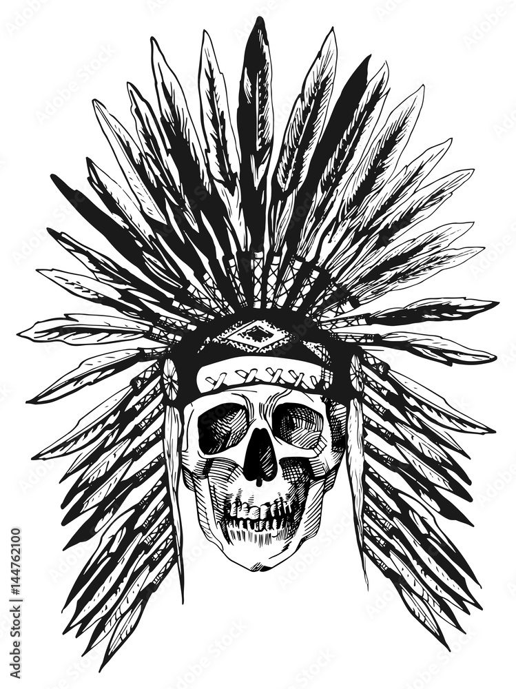 Fototapeta premium Skull in Native Americans headdress