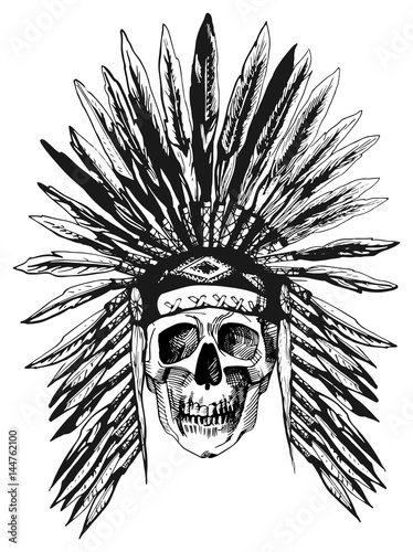 Skull in Native Americans headdress