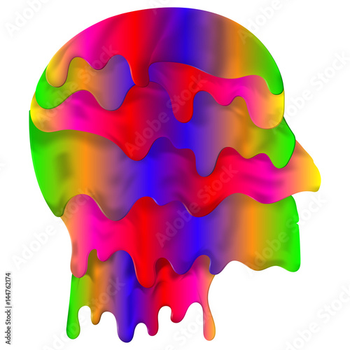 Liquify head vector. Dripping fluid in form of head in full color spectrum. Abstract logo profile shaped element.