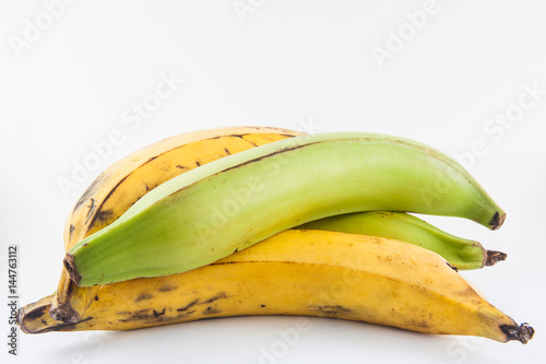 Plantain or Green Banana (Musa x paradisiaca) isolated in white background