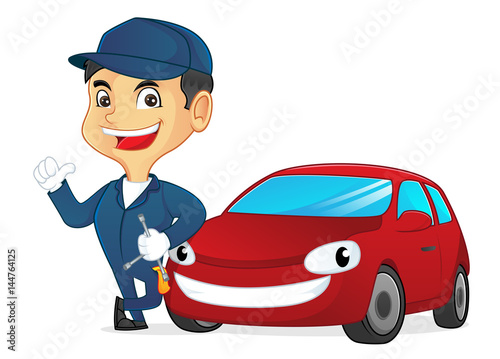Mechanic leaning on car