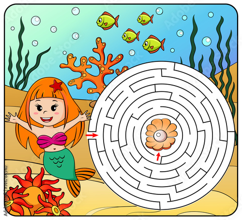 Help mermaid find path to pearl. Labyrinth. Maze game for 