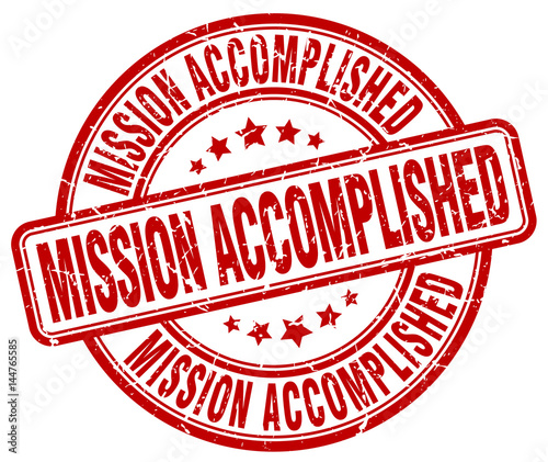 mission accomplished red grunge round vintage rubber stamp
