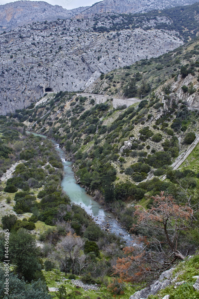 Guadalhorce river flowing through the protected area of Desfiladero de los Gaitanes Guadalhorce river flowing through the protected area of Desfiladero de los Gaitanes