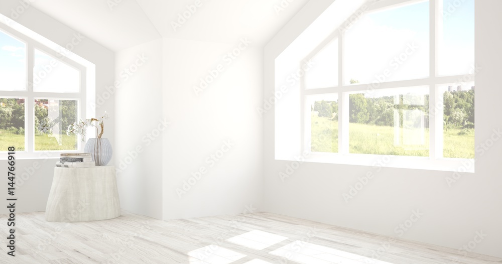 White empty room. Scandinavian interior design. 3D illustration White empty room. Scandinavian interior design. 3D illustration