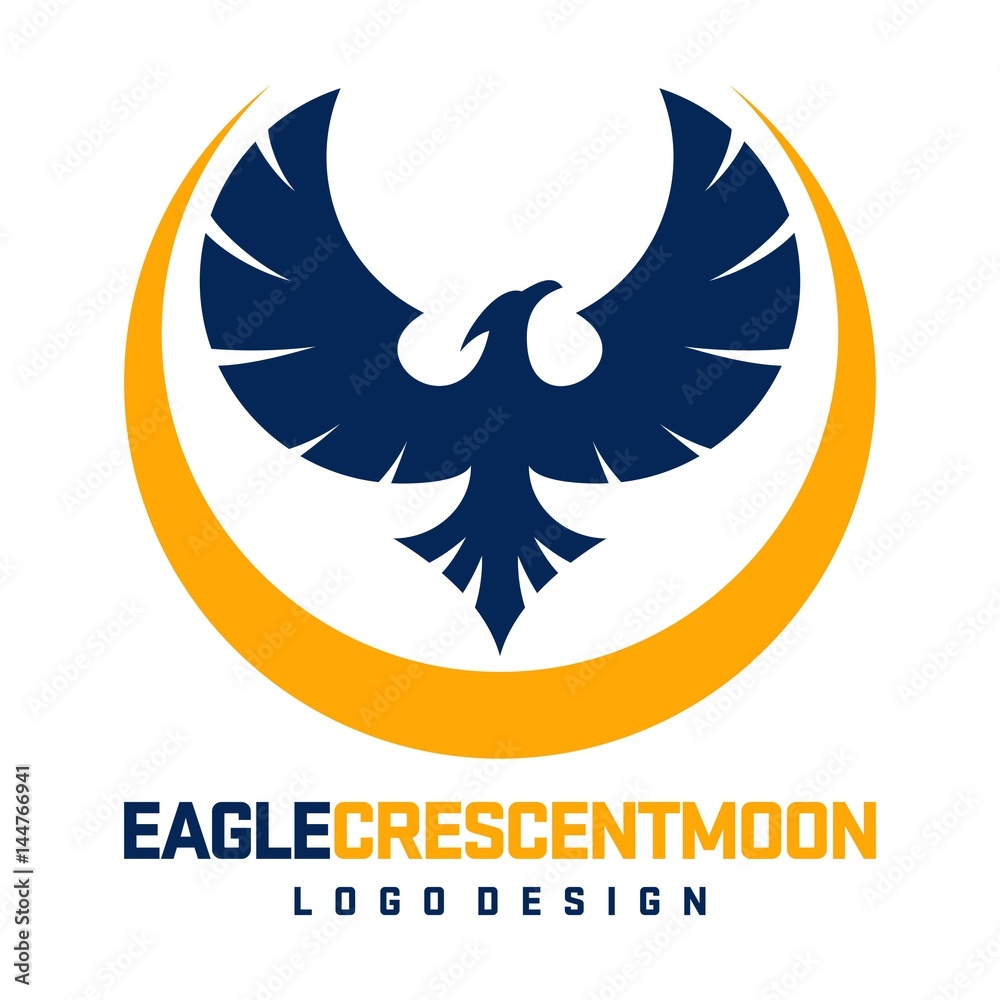 Obraz premium Eagle Logo, Eagle Crescent Moon Logo, Crescent Moon Design Logo Vector