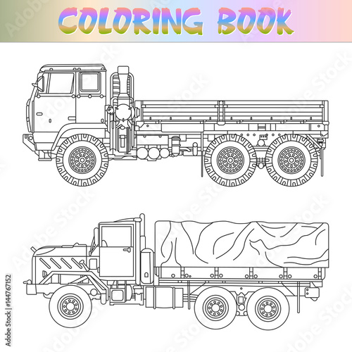Book coloring for children. Vector truck contour isolated on white background.