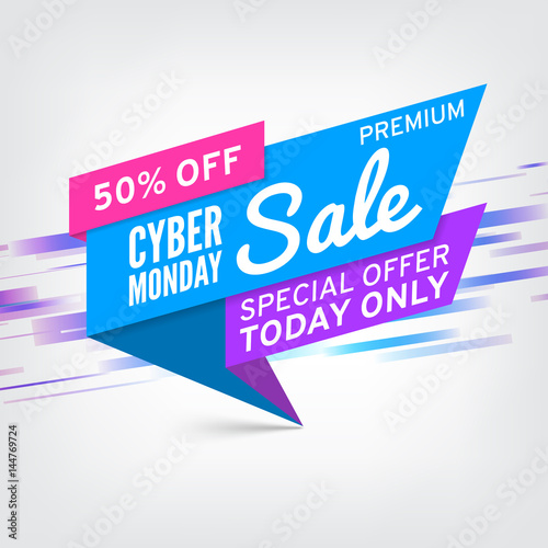 Paper sale banner. Ribbon. Cyber monday sale. Vector illustration.