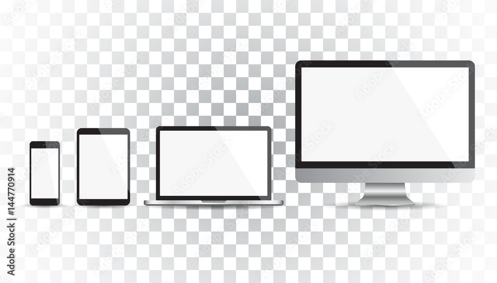 Realistic device flat Icons: smartphone, tablet, laptop and desktop computer. Vector illustration on isolated background Realistic device flat Icons: smartphone, tablet, laptop and desktop computer. Vector illustration on isolated background