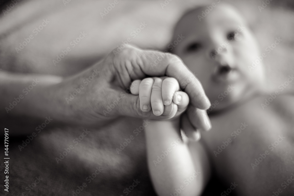 grandmother holds the hand of his beloved grandson grandmother holds the hand of his beloved grandson