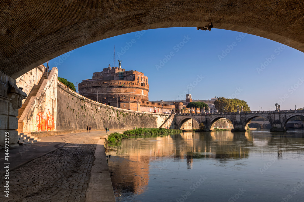 Hadrian Mausoleum and Tiber River Embankment, Rome, Italy