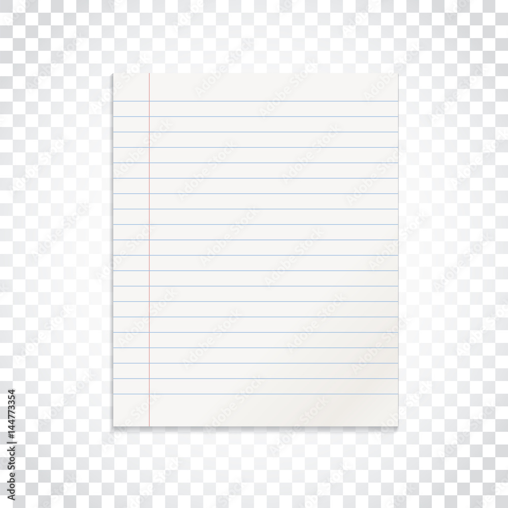 Realistic line paper note on isolated background Realistic line paper note on isolated background