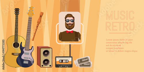 Music concert banner horizontal, cartoon style